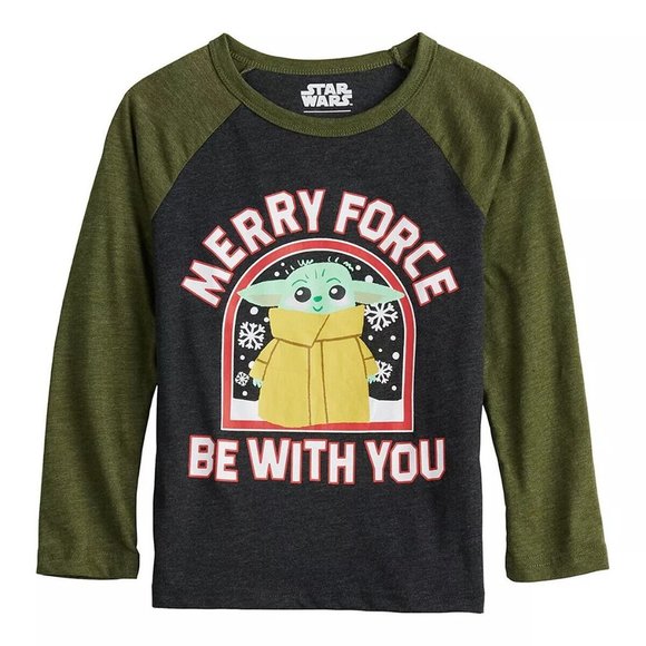 Kid's Disney Star Wars Shirt Boys Christmas Long Sleeve Tee Baby Yoda Shirt - Picture 1 of 1